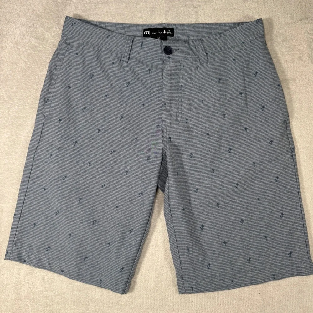 TravisMathew Mens Blue Striped Palm Tree Golf Shorts 1MU342 Size 34